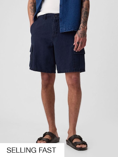 Blue Linen Cotton Cargo Shorts (B83281) | £35