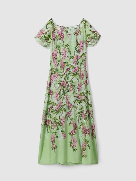 Raishma Silk Printed Midi Dress in Pale Green (B84347) | £395