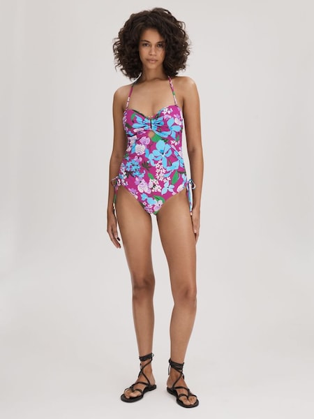 Florere Printed Ruched Swimsuit in Multi (B86375) | £98