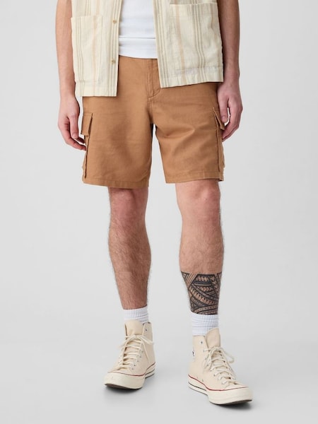 Brown Linen Cotton Cargo Shorts (B90005) | £35