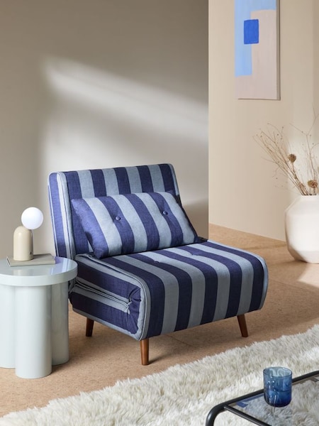 Haru Single 1 Seater Sofa Bed in Eclipse Blue Wide Stripe (B92014) | £375
