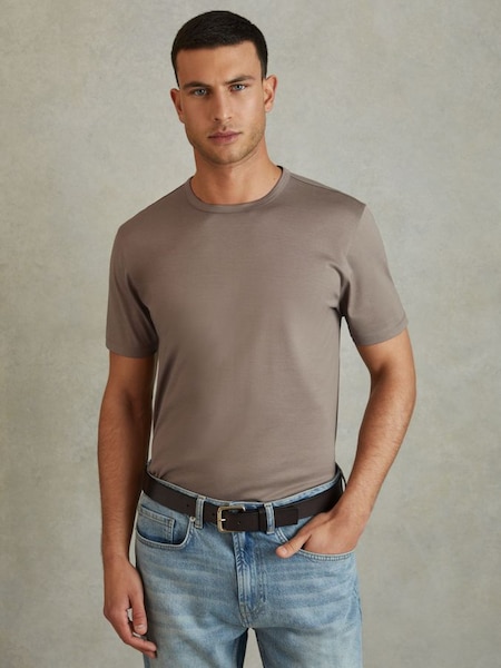 Mercerised Cotton Crew Neck T-Shirt in Cinder (B92903) | £48