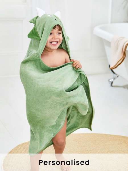 Green Dino Personalised Large Hooded Towel (B95072) | £30