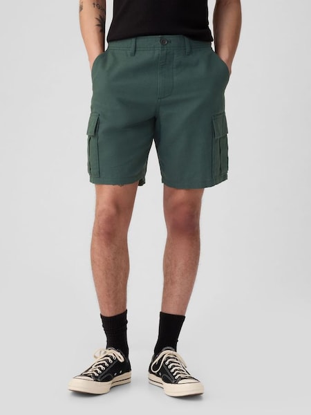 Green Linen Cotton Cargo Shorts (B95648) | £35