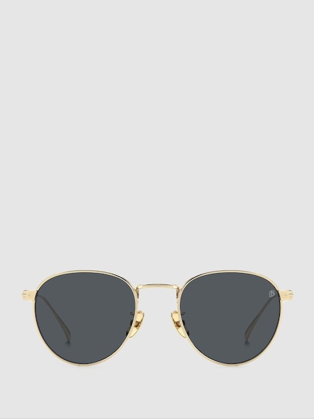Eyewear by David Beckham Round Trim Sunglasses in Gold/Black (B97954) | £235