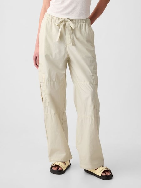 Beige Cotton Mid Rise Cargo Parachute Trousers (B98022) | £45