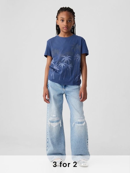 Blue Palm Tree Cotton Graphic Crew Neck Short Sleeve T-Shirt (4-13yrs) (B98023) | £10