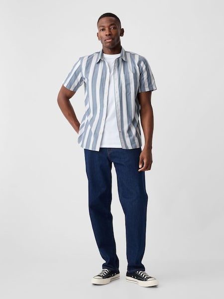 Blue Stripe Standard Fit Stretch Poplin Short Sleeve Shirt (B99112) | £25