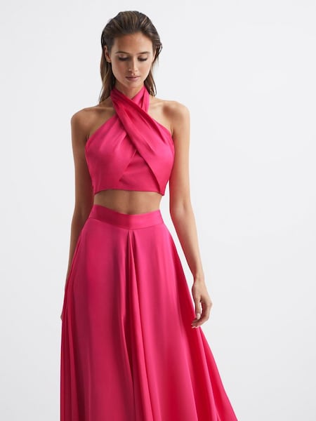 Cropped Halter Occasion Top in Pink (C01588) | £50