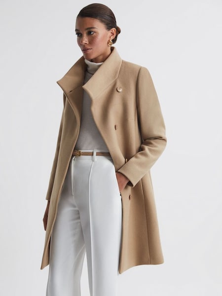 Wool Blend Mid-Length Coat in Camel (C01725) | £338