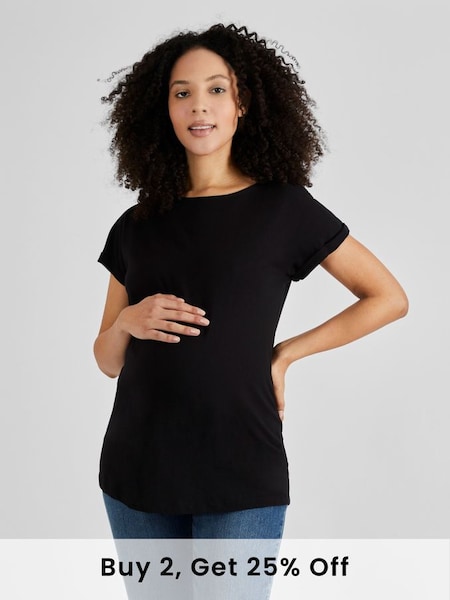 Black Boyfriend Cotton Maternity T-Shirt (C01804) | £16.50