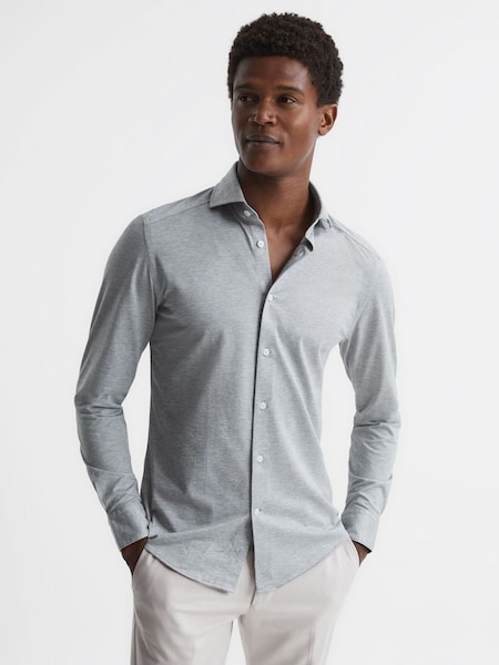Cutaway Collar Jersey Slim Fit Shirt in Grey Melange (C02437) | £98