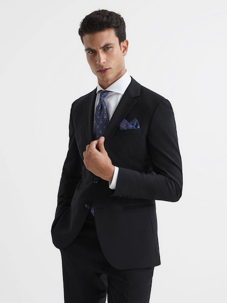 Slim Fit Single Breasted Wool Blazer in Black (C04107) | £110