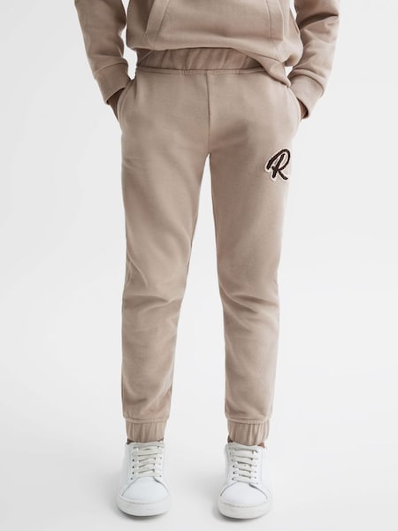 Senior Garment Dyed Logo Joggers in Taupe (C04360) | £34