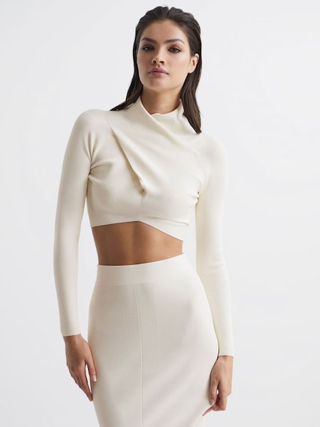 High Neck Cropped Co Ord Top in White (C07739) | £40
