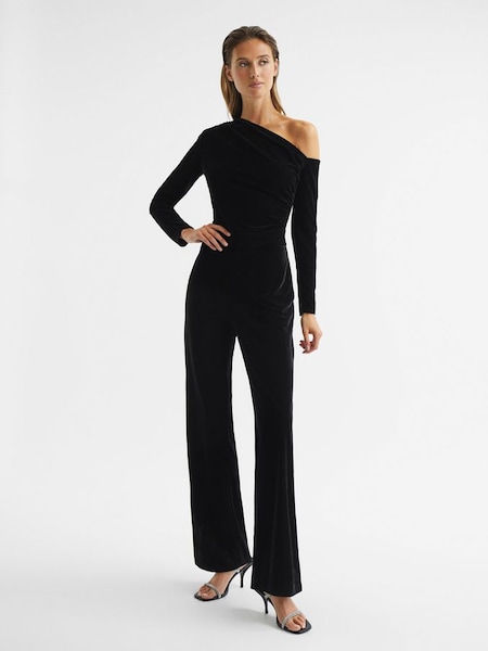 Fitted Velvet Jumpsuit in Black (C09697) | £90