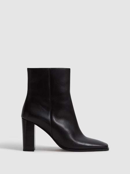 Square Toe Block High heel Boot in Black (C10223) | £50