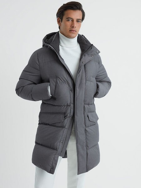 Quilted Hooded Coat in Grey (C13787) | £278