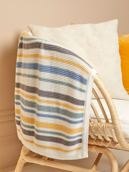 Pastel Multi Chunky Knitted Stripe Blanket (C15178) | £28