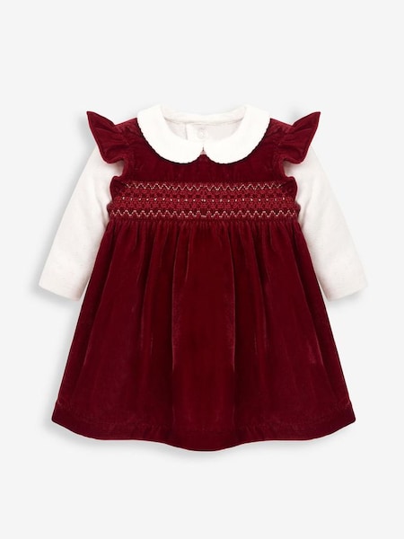 Red Girls' 2-Piece Velvet Smocked Baby Dress & Body Set (C19287) | £34
