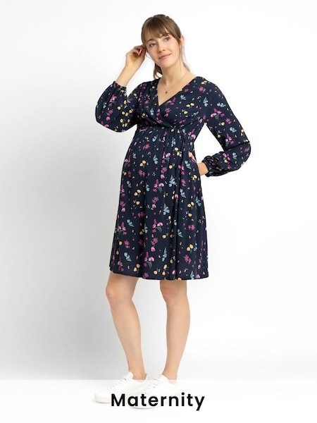 Floral Wrap Maternity Dress in Navy (C19676) | £45.50