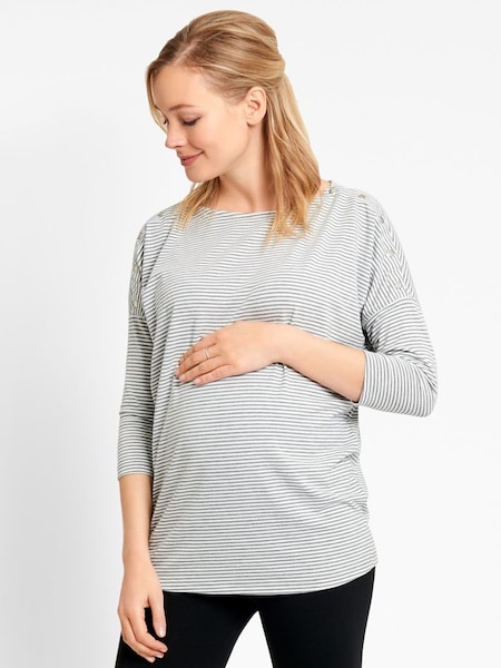 Marl Grey Stripe Shoulder Opening Maternity & Nursing Top (C20883) | £29.50