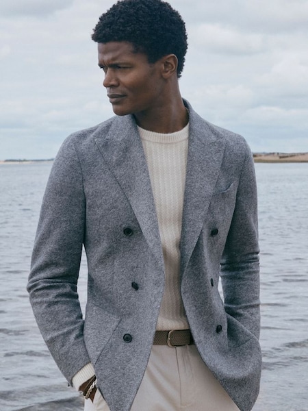 Slim Fit Double Breasted Wool Blend Blazer in Grey (C22908) | £158