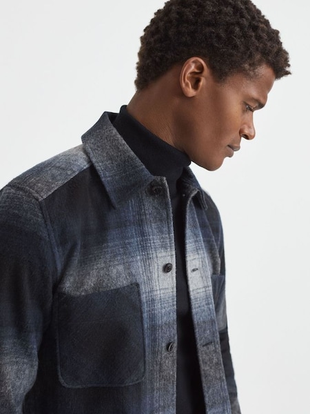 Wool Blend Check Overshirt in Blue Multi (C23282) | £98