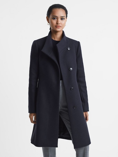 Wool Blend Mid-Length Coat in Navy (C23872) | £198