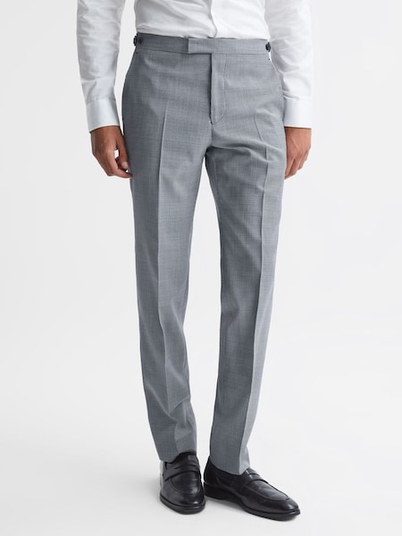Wool Slim Fit  Micro Puppytooth Formal Trousers in Navy/White (C24799) | £50