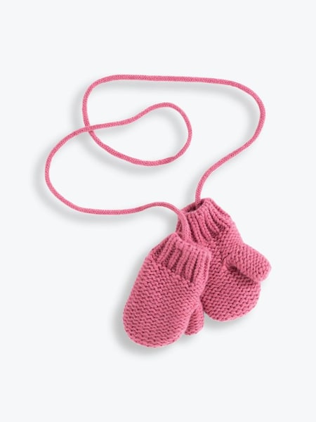 Pink Knitted Mittens with String (C25576) | £11.50
