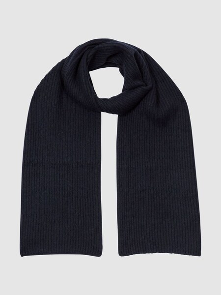 Ribbed 100% Cashmere Scarf in Navy (C25751) | £90