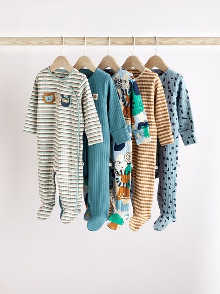 Next Blue Baby Sleepsuits 5 Pack (C26889) | £34 - £36
