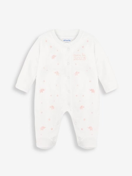 Born in 2023 Embroidered Sleepsuit in Pink (C27238) | £21