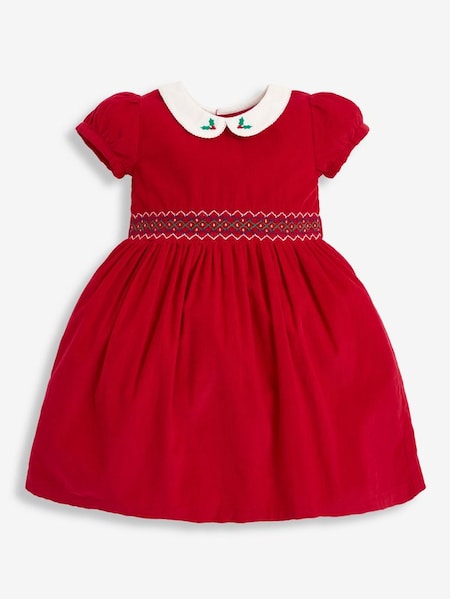 Smocked Cord Party Dress in Red (C27804) | £36