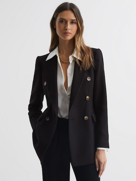 Double Breasted Twill Blazer in Black (C28970) | £148