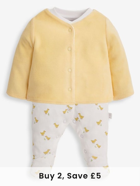 Yellow Duck 2-Piece Baby Sleepsuit & Velour Jacket Set (C30322) | £28