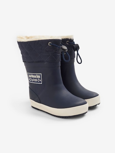 Navy Kids' Cosy Lined Drawstring Top Wellies (C30819) | £24.50