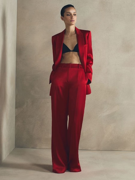 Atelier Satin Wide Leg Trousers in Red (C31631) | £325