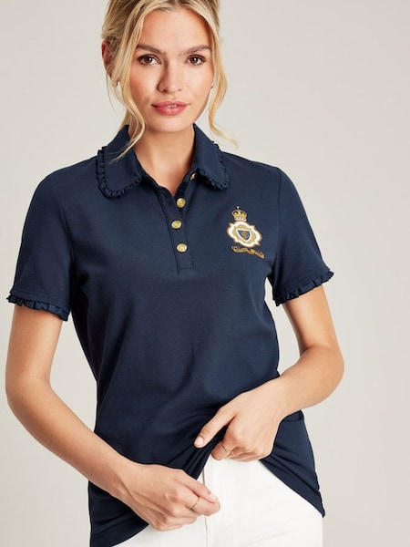 Rylie Blue Short Sleeve Frill Collared Polo Shirt (C35308) | £28