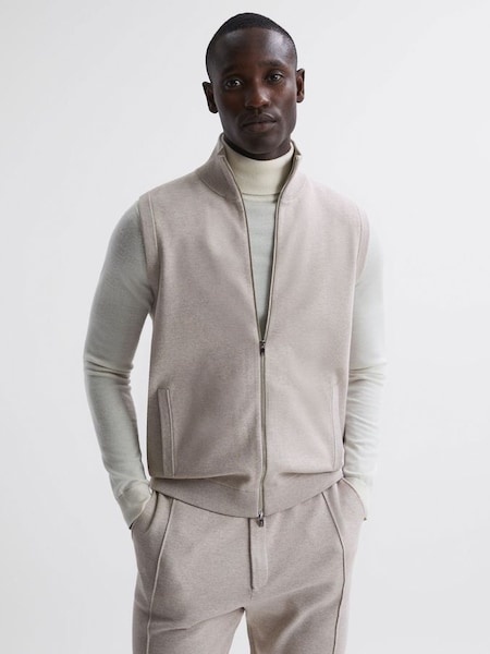 Knitted Sleeveless Zip-Through Vest in Oatmeal Melange (C42379) | £80