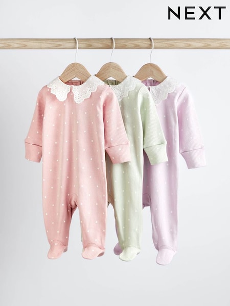 Next Mint Green Baby Collared Sleepsuits 3 Pack (C43695) | £20 - £22