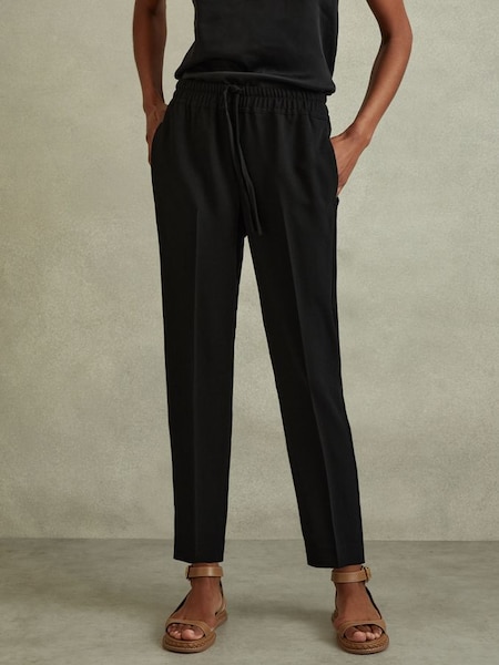 Petite Tapered Pull On Trousers in Black (C44508) | £98