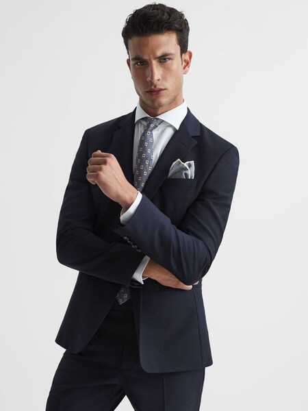 Slim Fit Single Breasted Wool Blazer in Navy (C45646) | £110