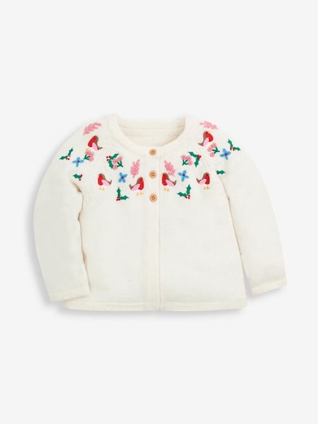 Christmas Embroidered Cardigan in Cream (C46789) | £28