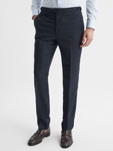Slim Fit Wool Textured Trousers in Navy (C46876) | £148
