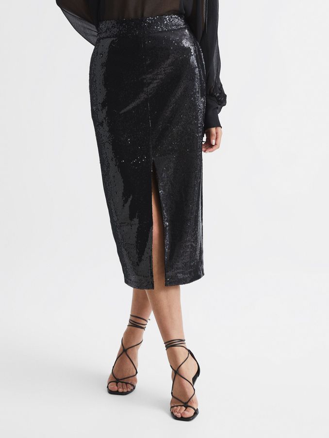 Black sequin pencil skirt uk store