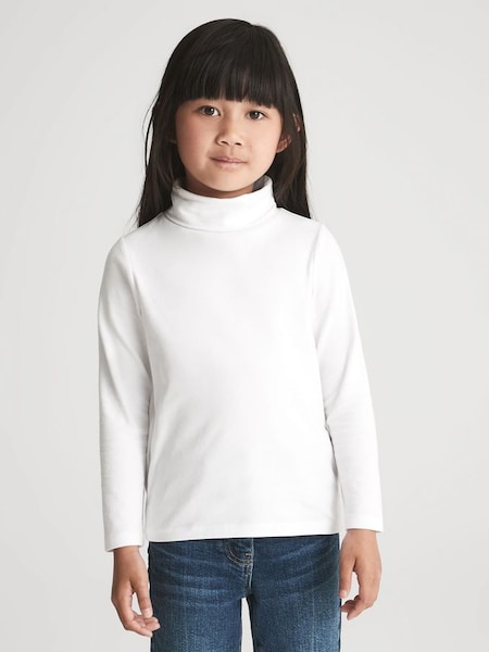 Junior Cotton Blend Roll Neck Top in Ivory (C47553) | £18