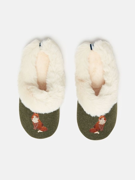 Slippet Luxe Green Faux Fur Lined Embroidered Mule Slippers (C48395) | £29.95