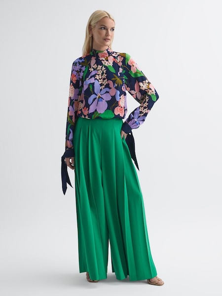 Florere Floral Long Sleeve Blouse in Navy (C48899) | £60